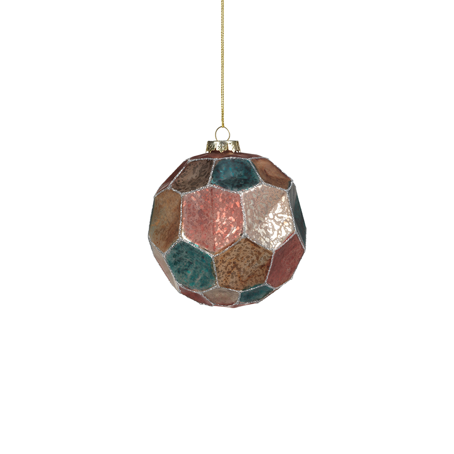 Dimpled Multicolored Ball Ornament - Silver w/Summer Jewel Tones