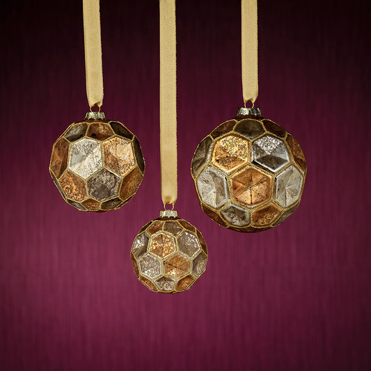 Dimpled Multicolored Ball Ornament - Gold w/Earth Tones