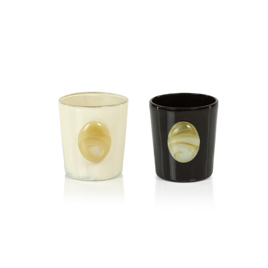 Glass Enamel Tealight Holder - Black/White