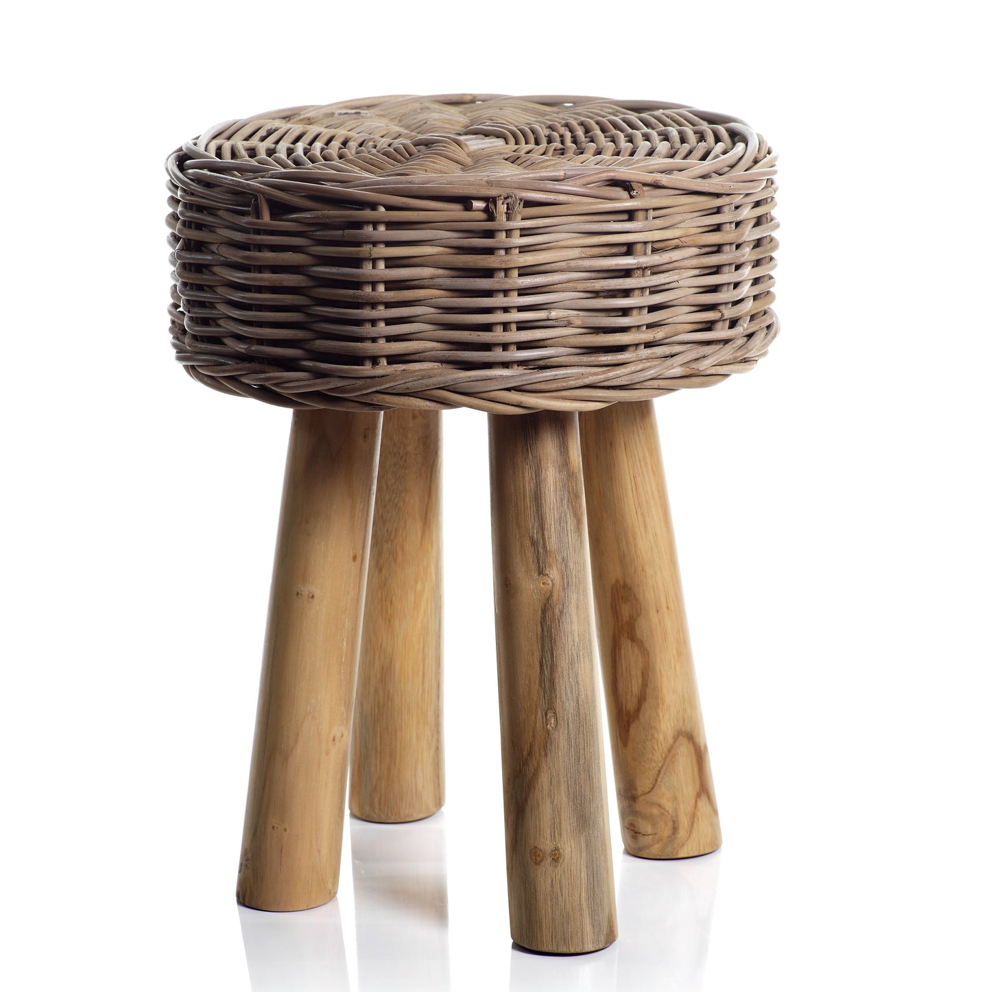 Rattan and Teakwood Stool - CARLYLE AVENUE