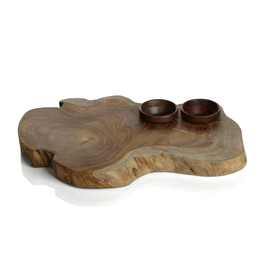 Bali Teak Root Serving Board w/Condiment Bowls