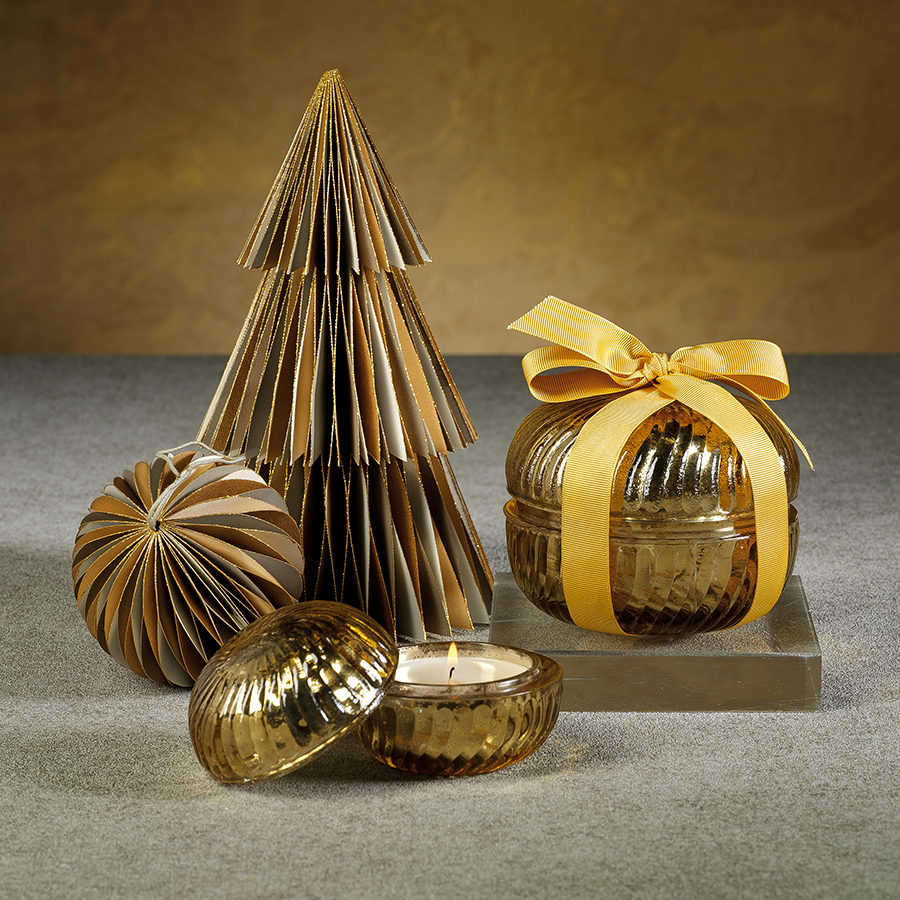 Fluted Round Glass Candle Jar - Gold
