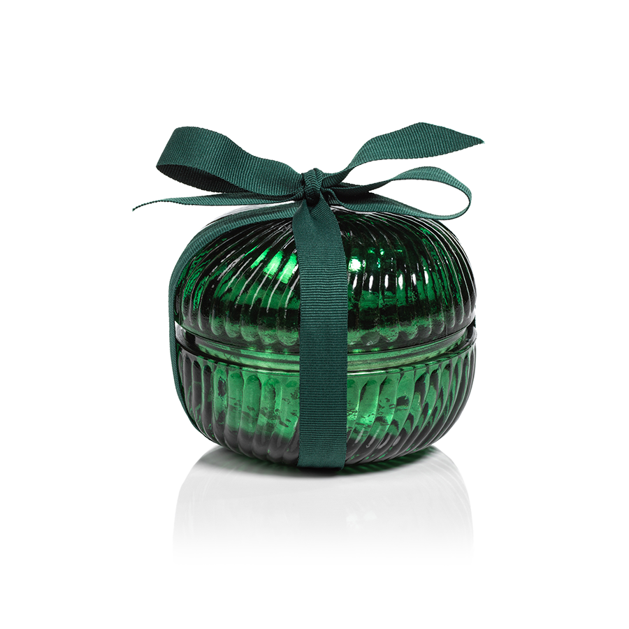 Fluted Round Glass Candle Jar - Green