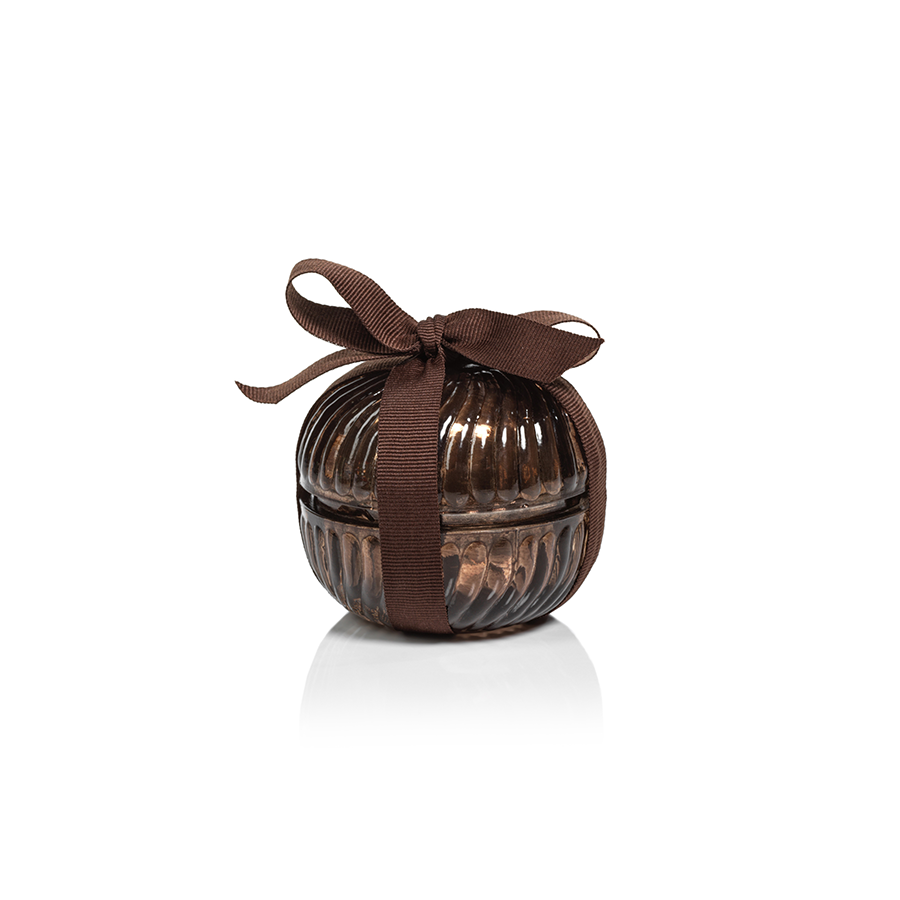 Fluted Round Glass Candle Jar - Brown