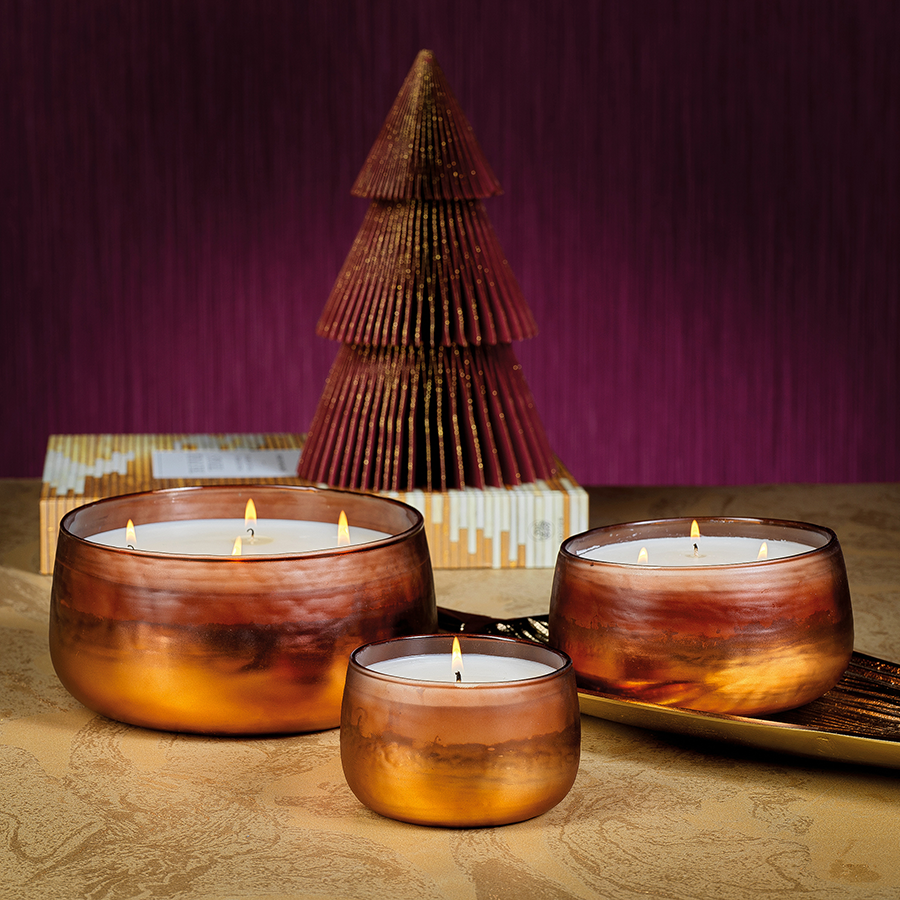 Tonal Metallic Scented Candle Bowl  - Amber & Copper