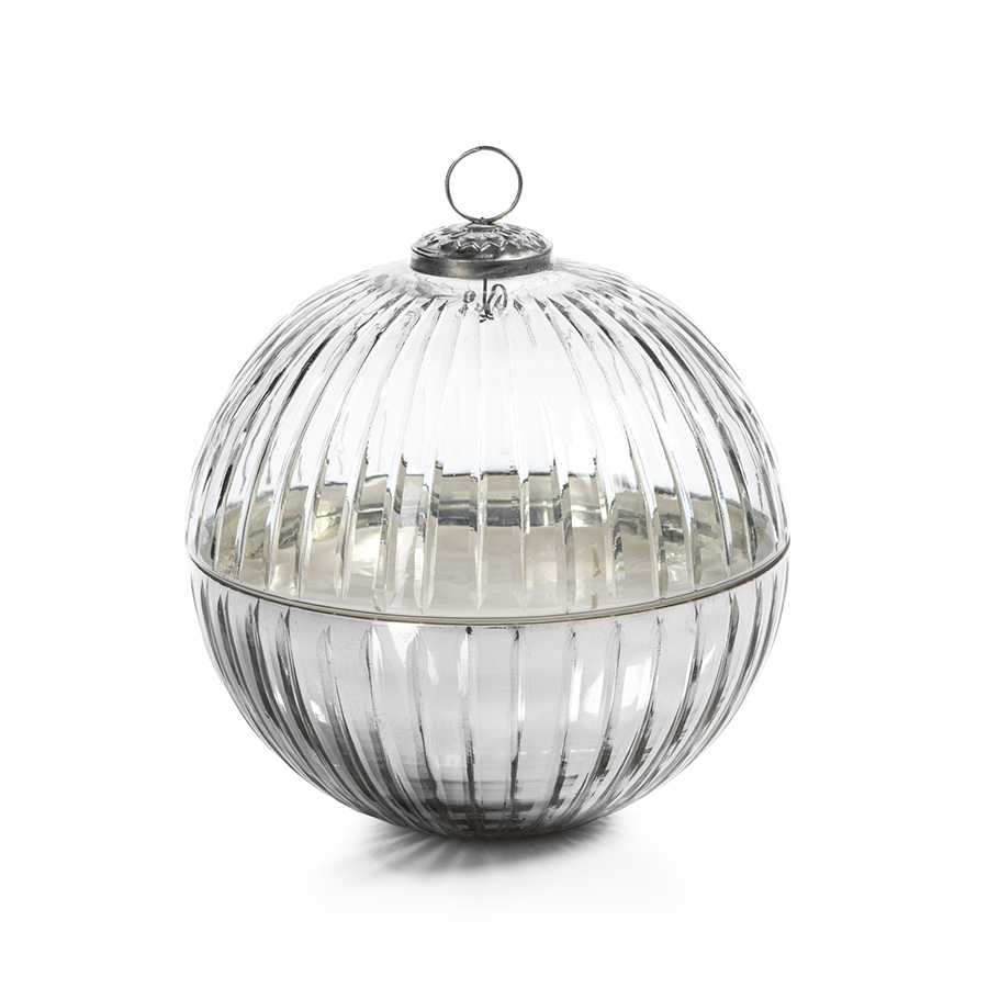 Etched Glass Ball Candle - Clear/Silver