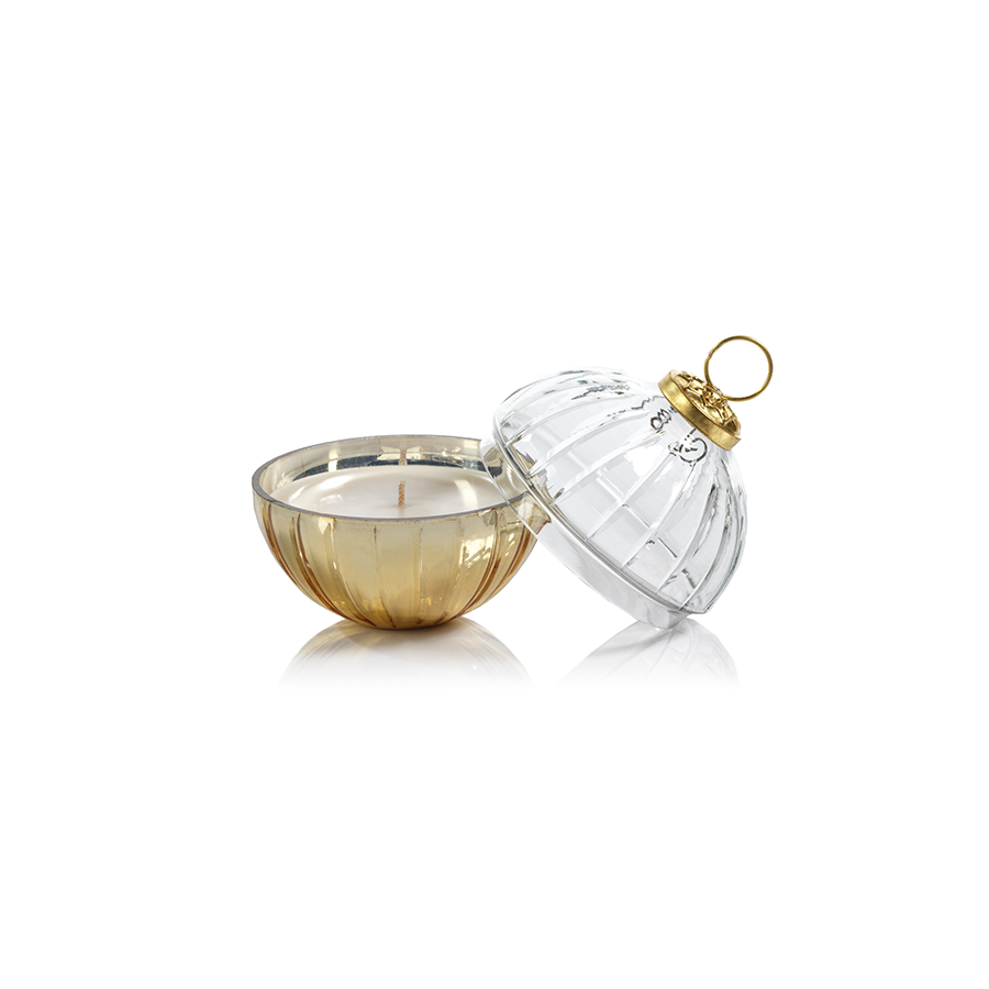 Etched Glass Ball Candle - Clear/Gold