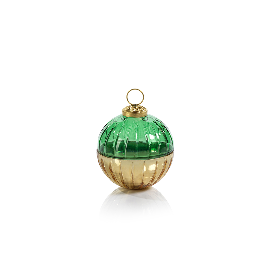 Etched Glass Ball Candle - Gold/Green