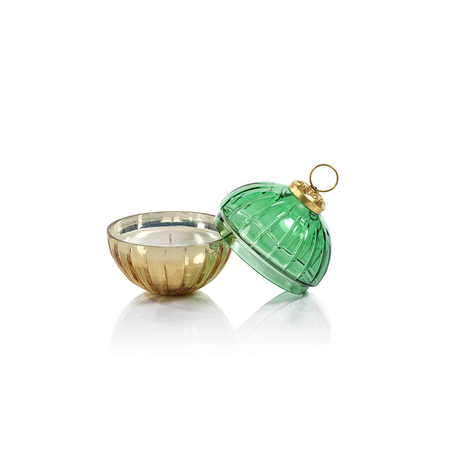 Etched Glass Ball Candle - Gold/Green