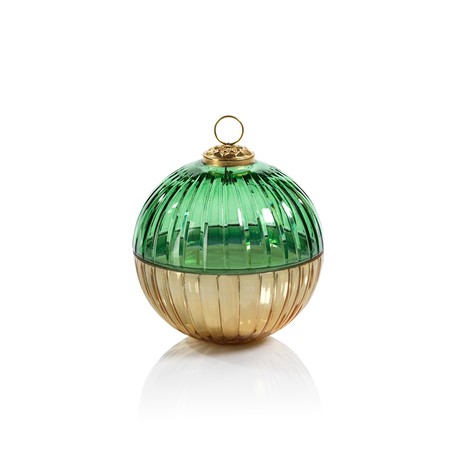 Etched Glass Ball Candle - Gold/Green