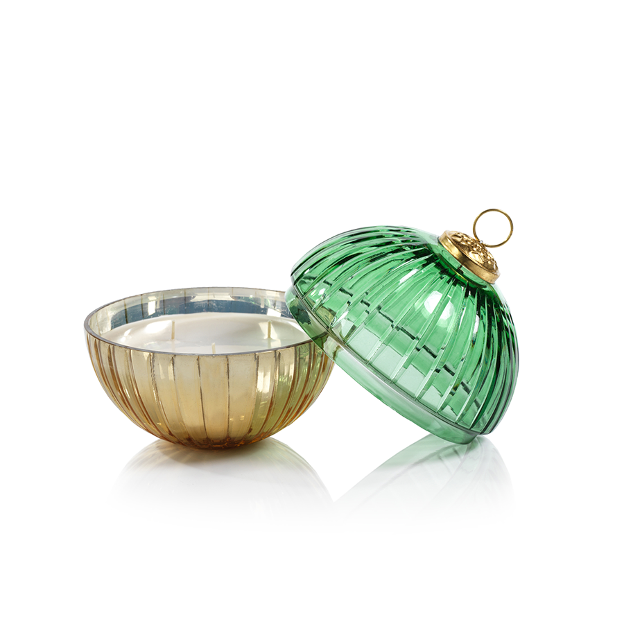Etched Glass Ball Candle - Gold/Green
