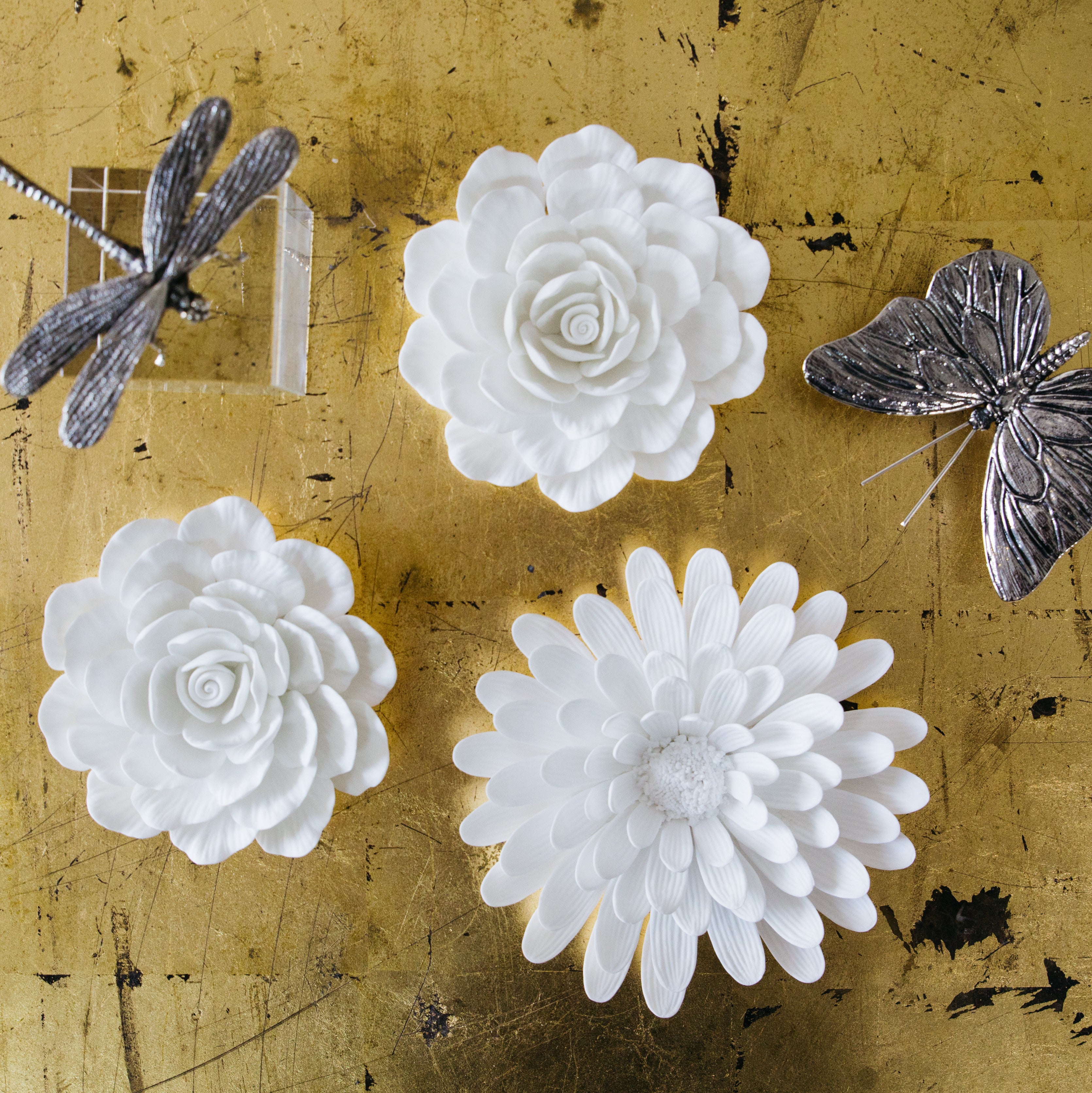 Porcelain Flower Table and Wall Decor - Set of 3 - CARLYLE AVENUE