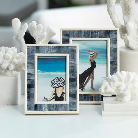 Mendocino Blue Carved Bone Photo Frame - CARLYLE AVENUE