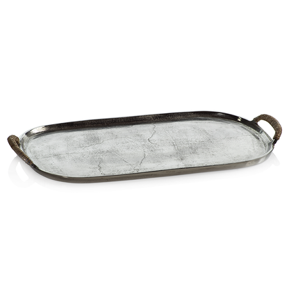 Mauritius Raw Aluminum Tray w/Cane Wrapped Handles - Trays by Carlyle Avenue