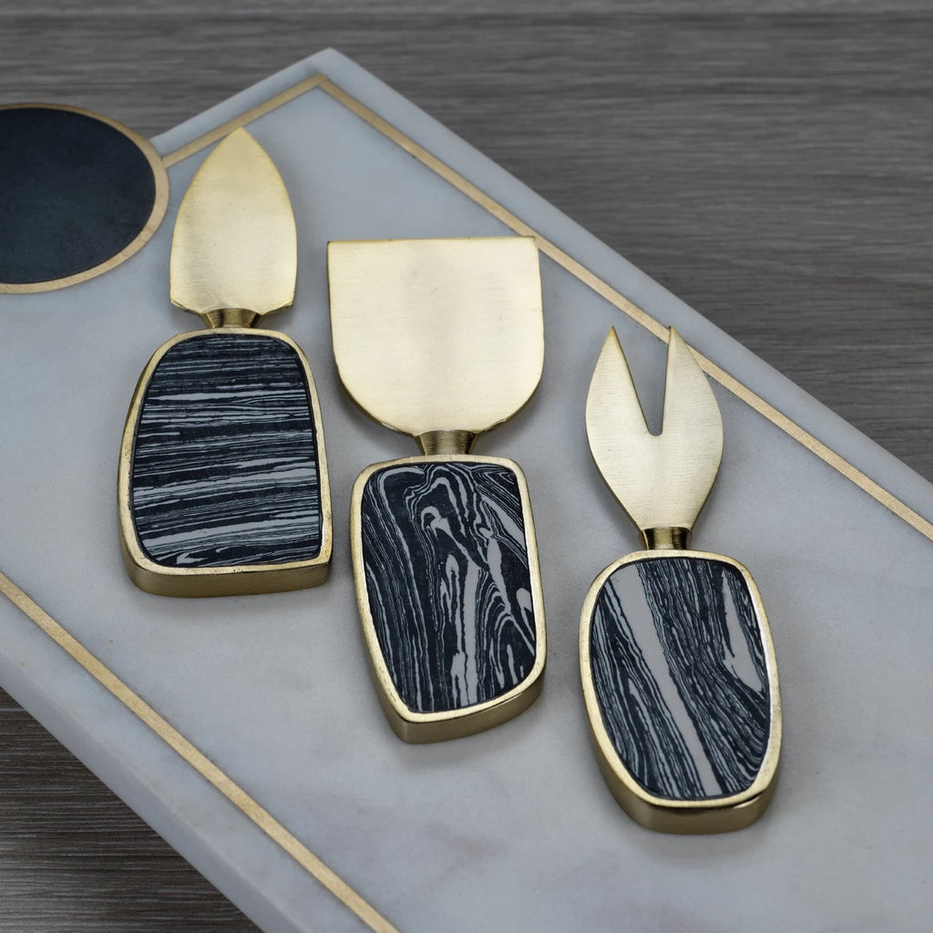 Amalfi Set/3 Cheese Tool Set - Black w/Gold