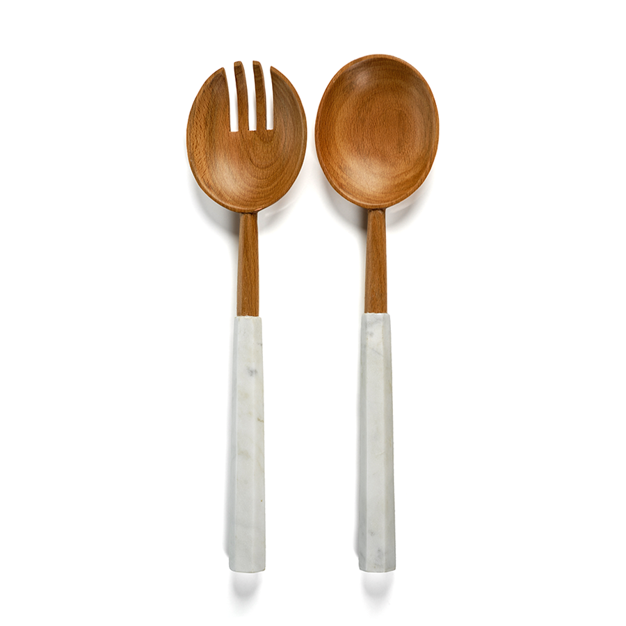 Wooden Salad Servers with Marble Handles