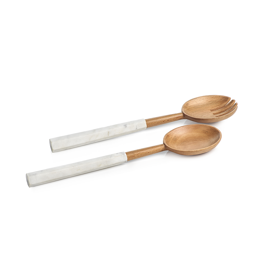 Wooden Salad Servers with Marble Handles