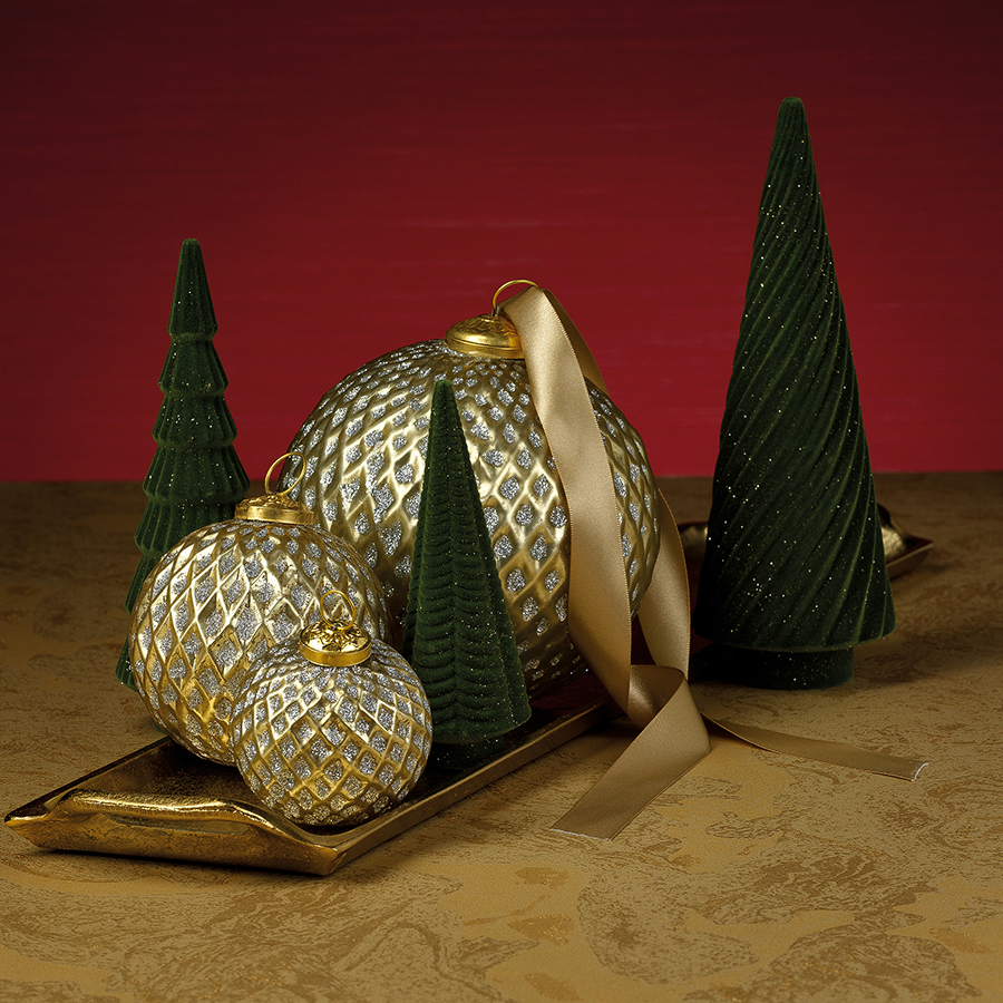 Beehive Glass Ornament - Gold w/Silver Glitter