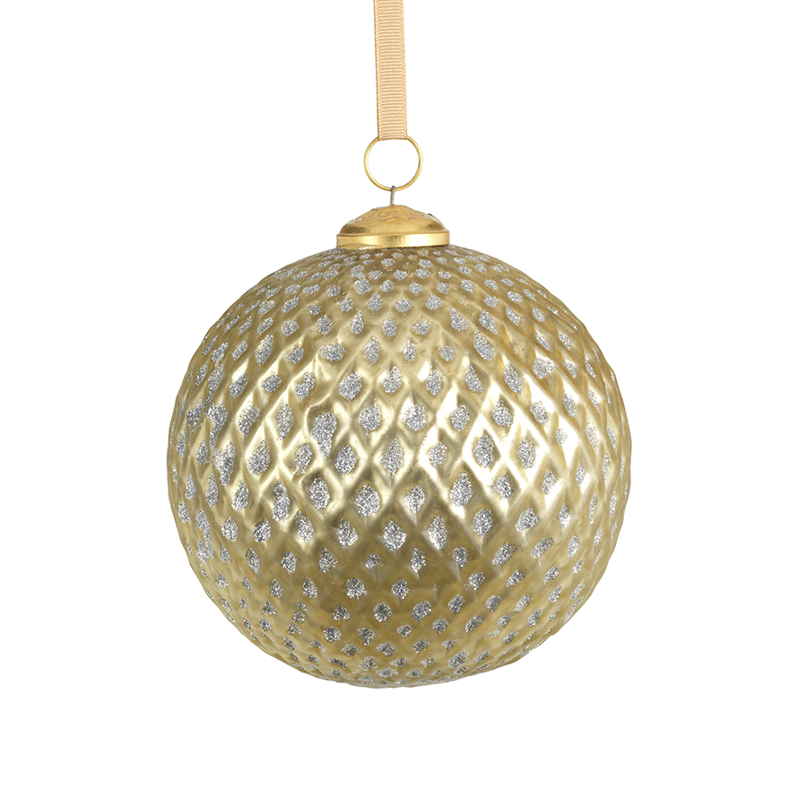 Beehive Glass Ornament - Gold w/Silver Glitter