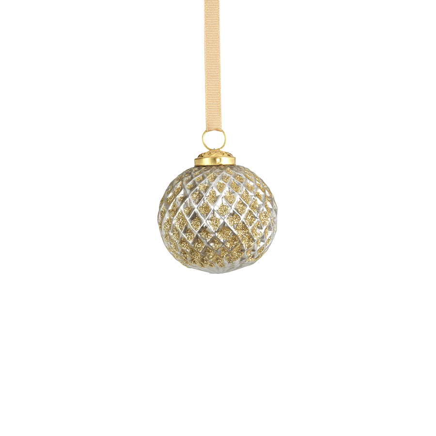 Beehive Glass Ornament - Silver w/Gold Glitter
