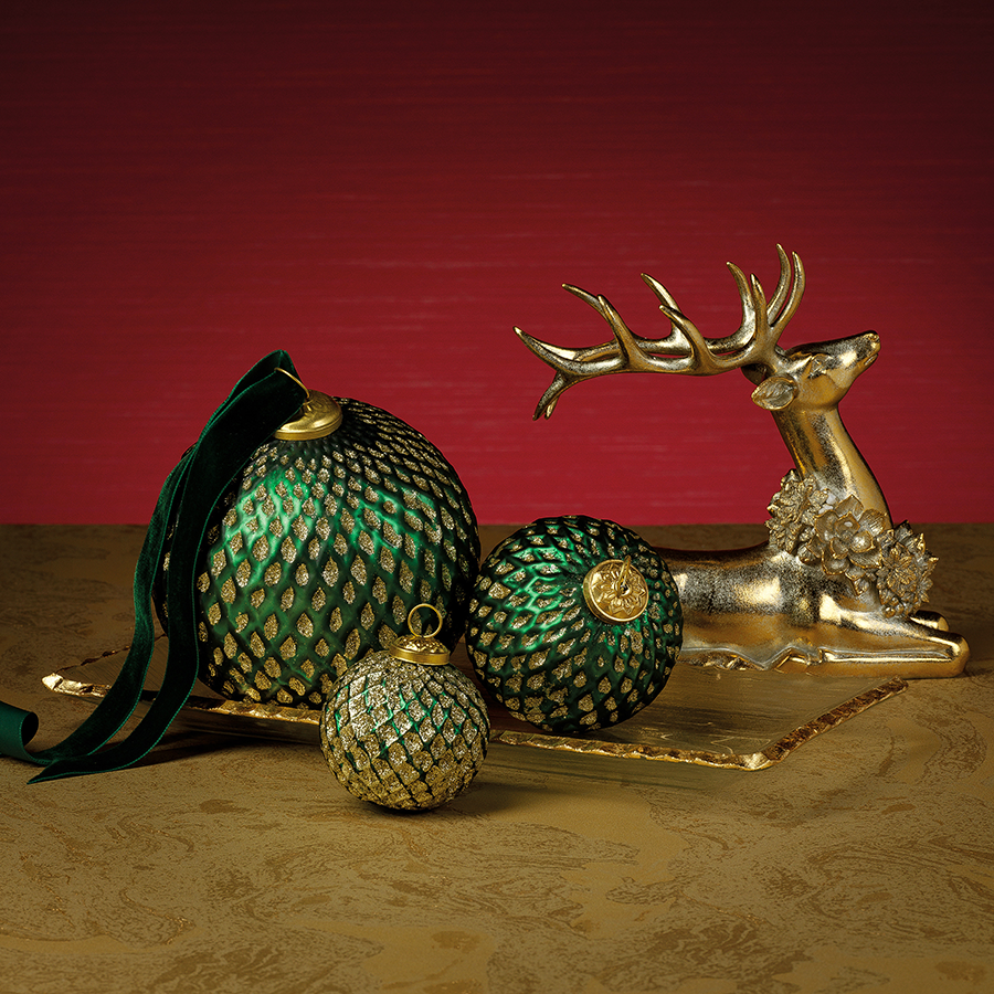 Beehive Glass Ornament - Green w/Gold Glitter