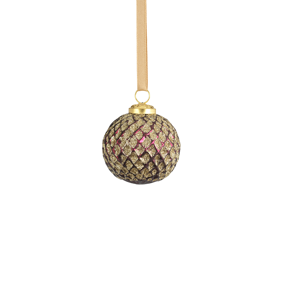 Beehive Glass Ornament - Burgundy w/Gold Glitter