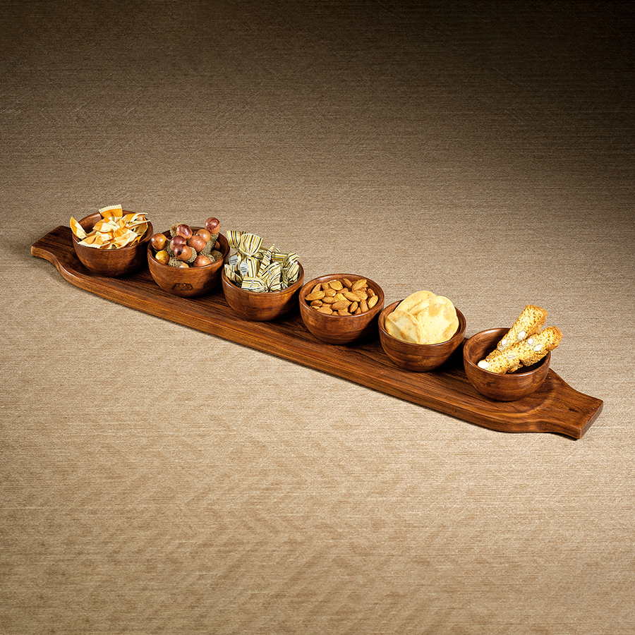 Redwood Teak Tray with 6 Bowls