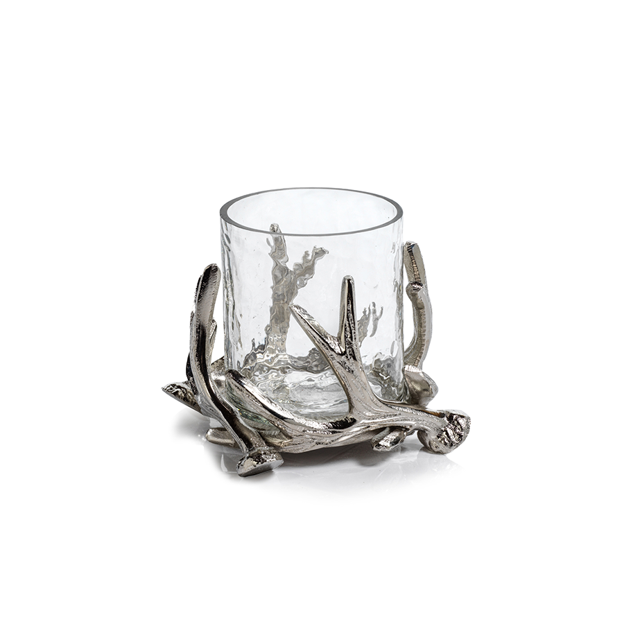 Antler Design Metal and Glass Candle Holder
