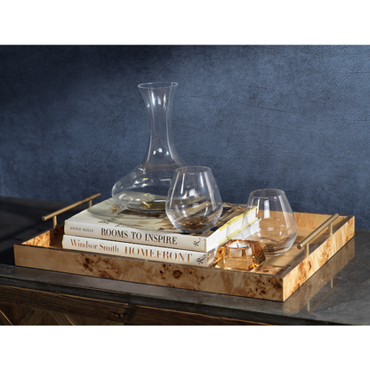 Leiden Burlwood Design Tray w/Gold Handles - Trays by Carlyle Avenue