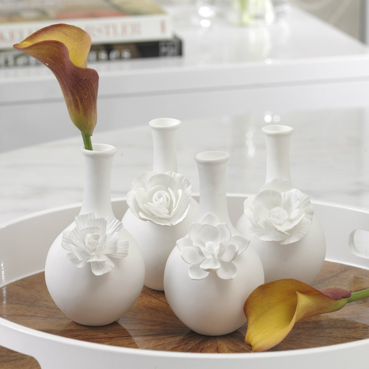 Cameo Long Neck Porcelain Bud Vases - Set of 4 - CARLYLE AVENUE