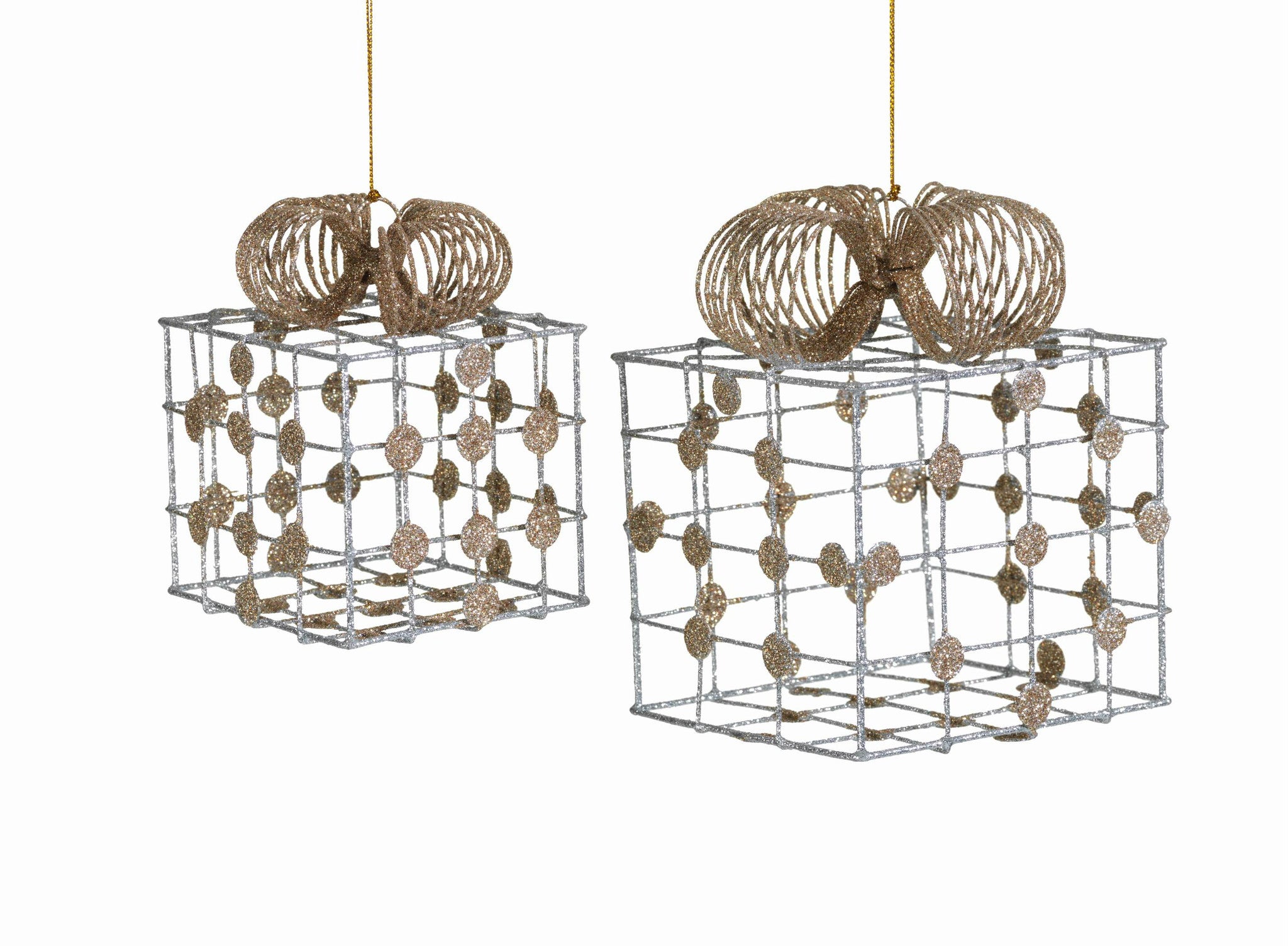 Silver Wire Box Ornaments with Gold Dots - Set of 2 - CARLYLE AVENUE