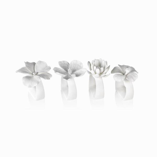 Assorted Bone China Flower Napkin Ring - Set of 4 - CARLYLE AVENUE