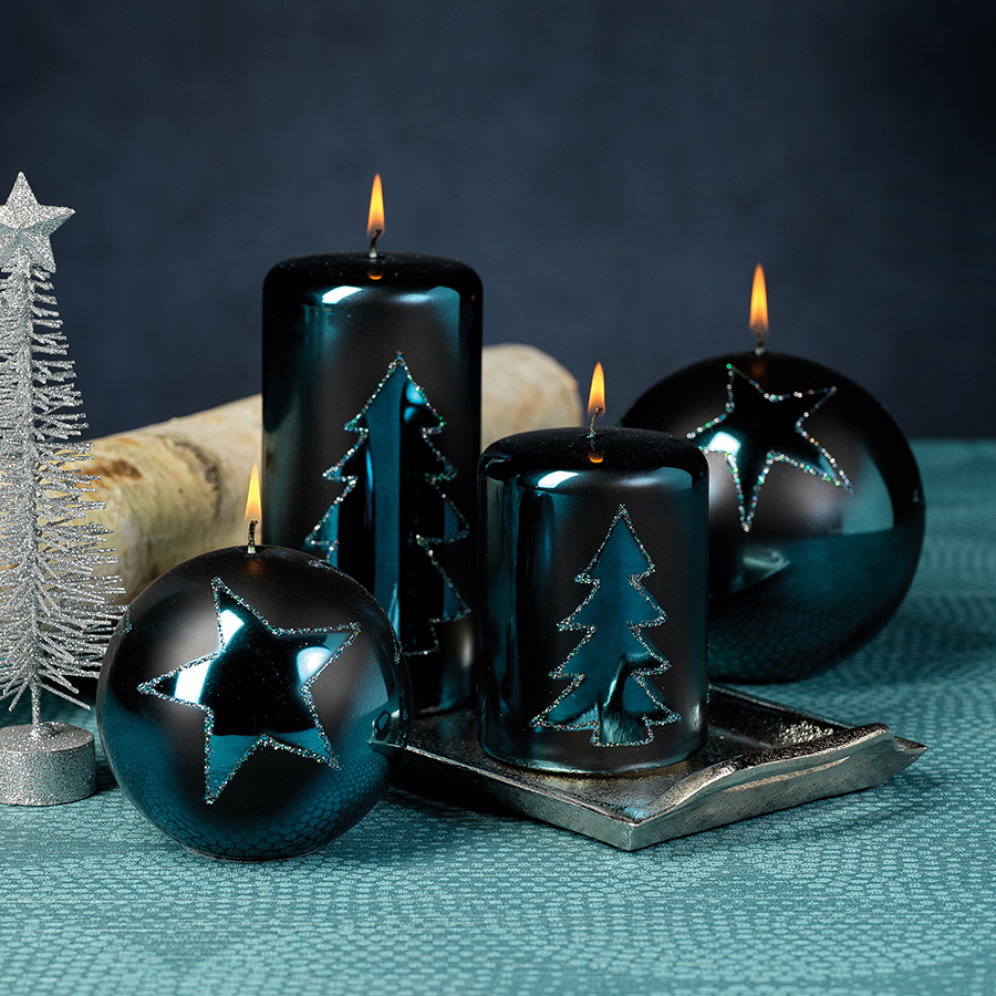Christmas Design Metallic Candles - Orion Blue