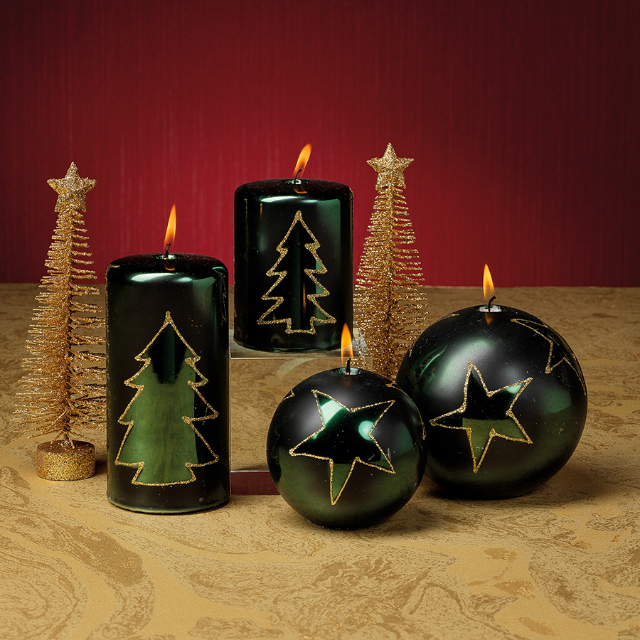 Christmas Design Metallic Candles - Green