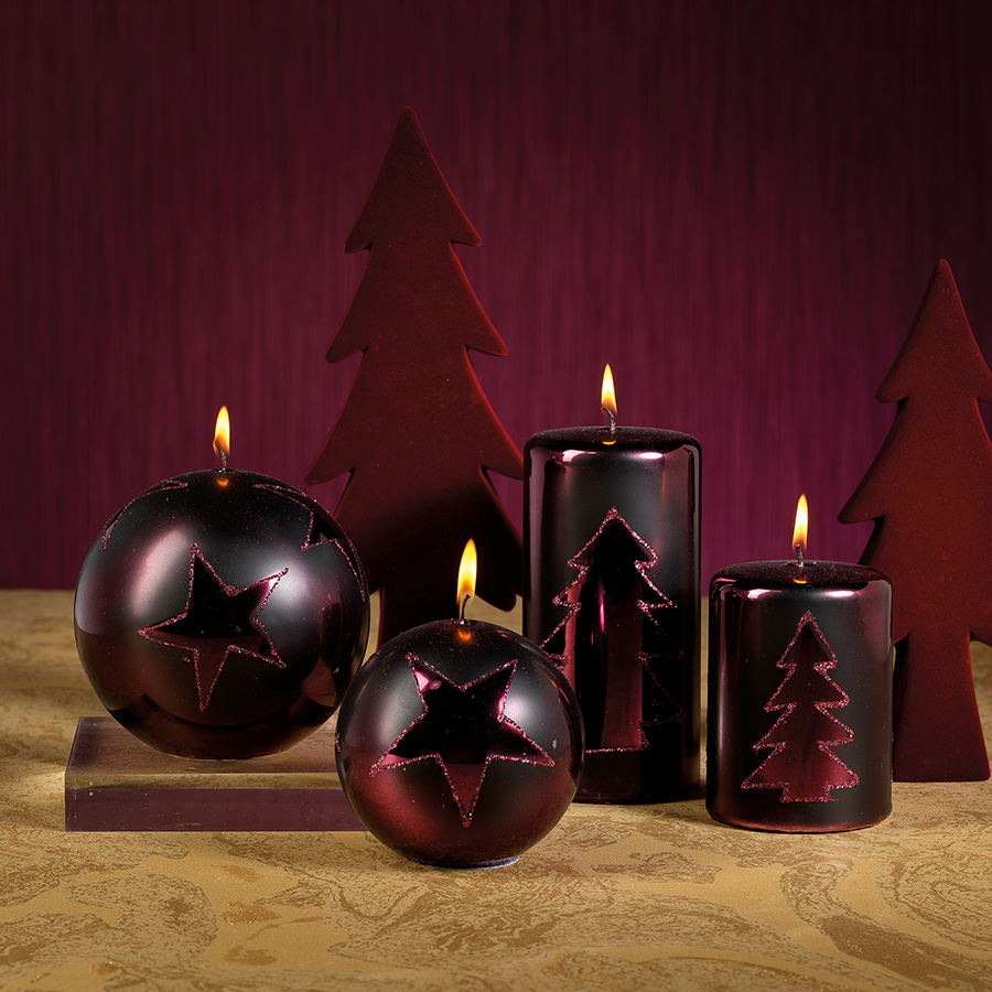 Christmas Design Metallic Candles - Burgundy