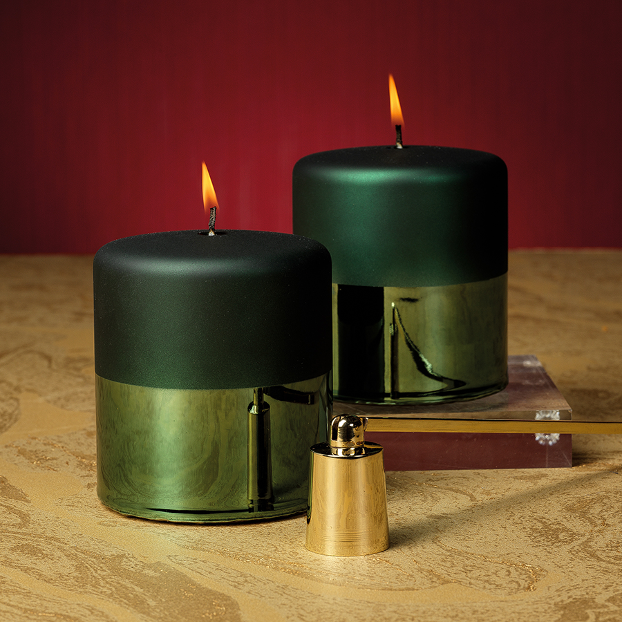 Tonal Metallic Pillar Candle - Green