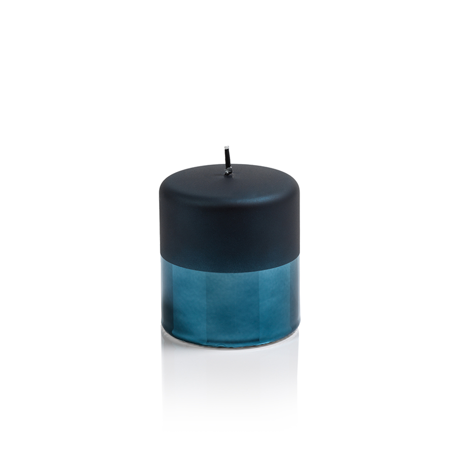 Tonal Metallic Pillar Candle - Blue