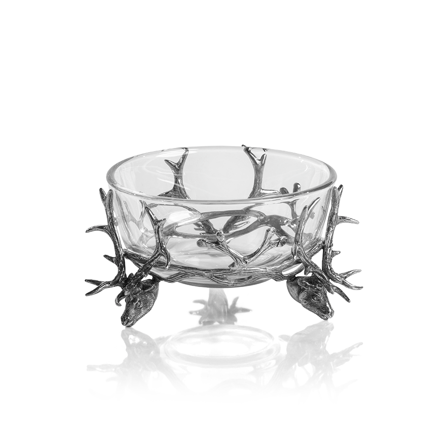 St. Anton Pewter and Glass Stag Head Bowl