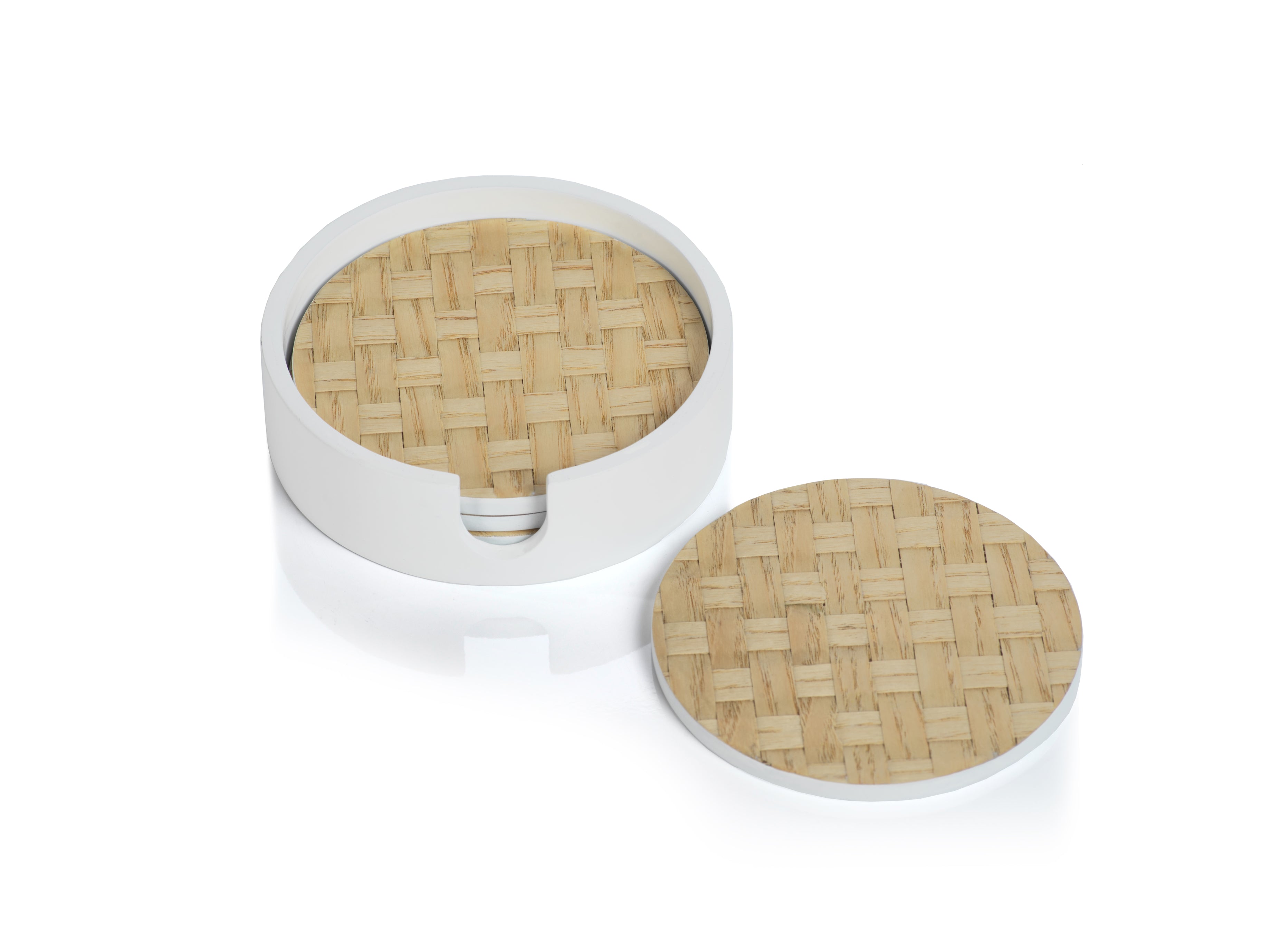 S/4 Woven Ash Coaster in White Tray - CARLYLE AVENUE