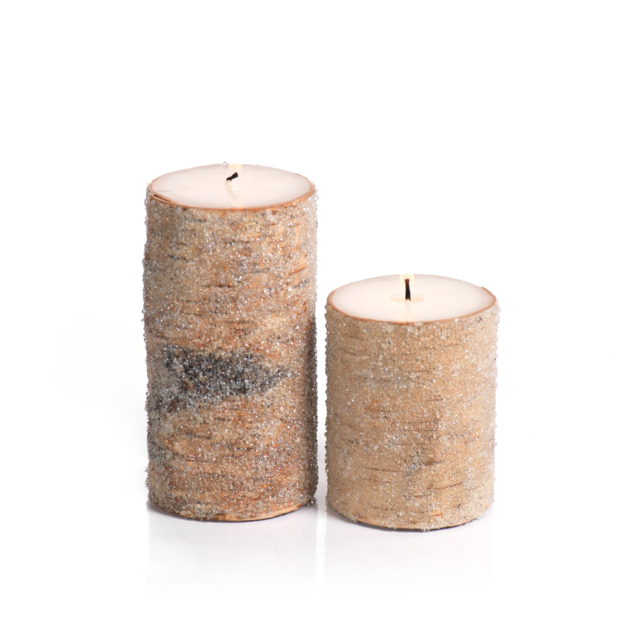 North Star Frosted Bead Birchwood Candle - Set of 3