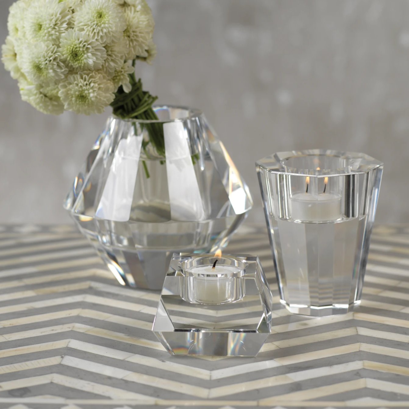 Dina Clear Crystal Tealight Holder - CARLYLE AVENUE