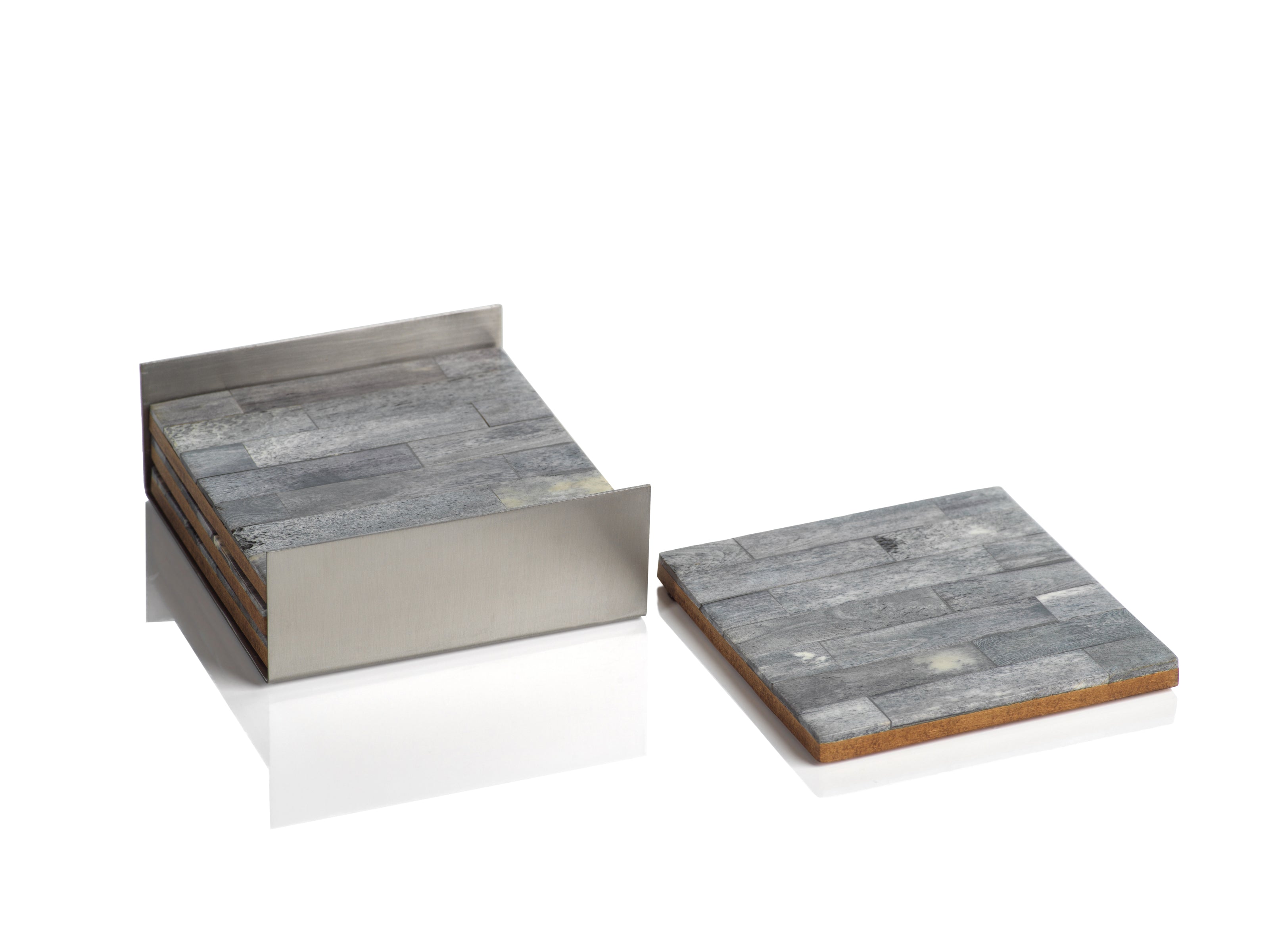 Set of 4 Coasters on Metal Tray - Grey/Silver - CARLYLE AVENUE