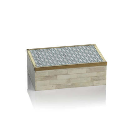 White Bone & Brass Box w/ Printed Pattern - Decorative Accessories by Carlyle Avenue