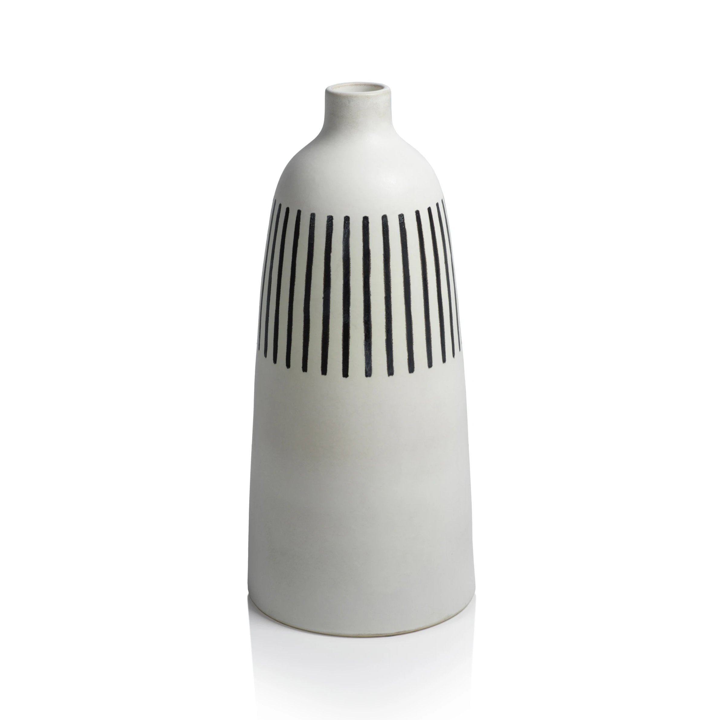 Salento All White Earthenware Vase w/ Black Stripes - CARLYLE AVENUE