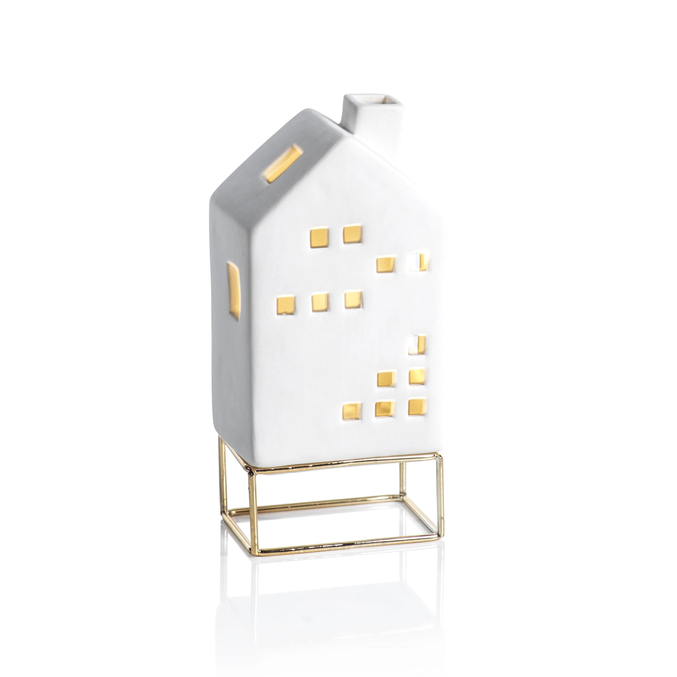 LED Ceramic House on Gold Metal Base - CARLYLE AVENUE