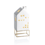 LED Ceramic House on Gold Metal Base - Christmas Decor by Carlyle Avenue