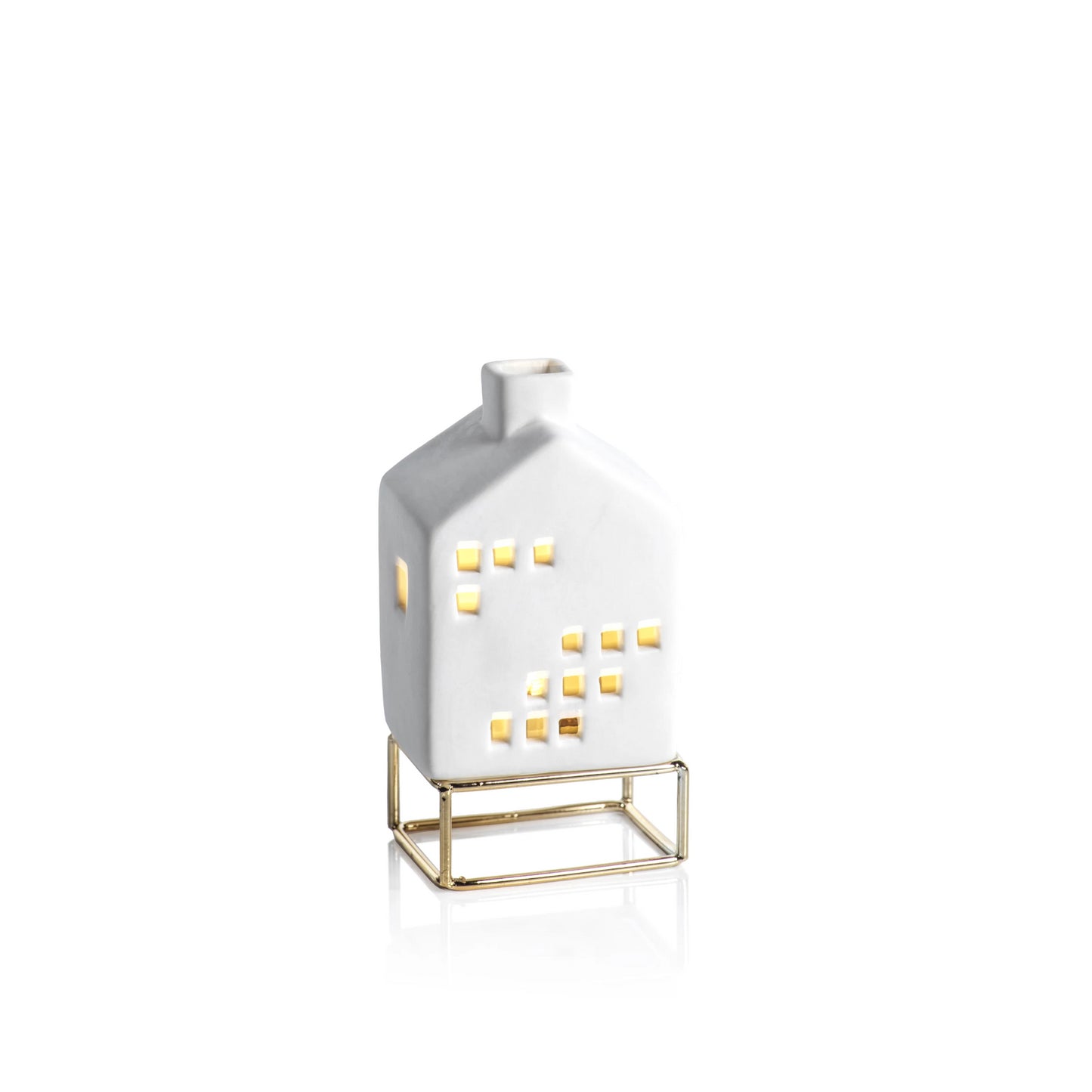 LED Ceramic House on Gold Metal Base - CARLYLE AVENUE