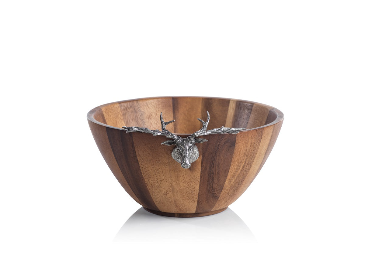 St. Anton Wood and Pewter Stag Head Salad Bowl - CARLYLE AVENUE