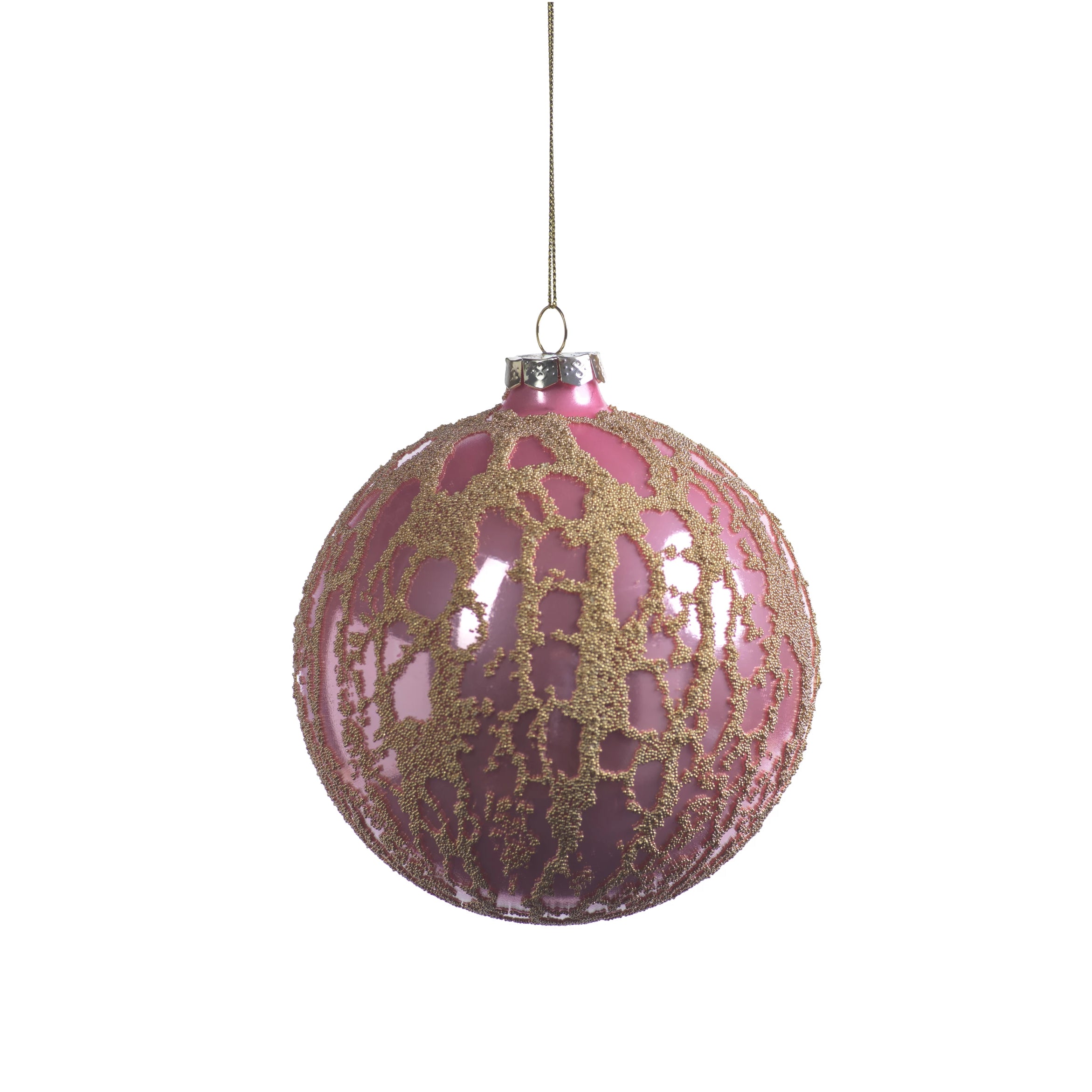 Pink Ball Ornament w/ Abstract Gold Beads - CARLYLE AVENUE