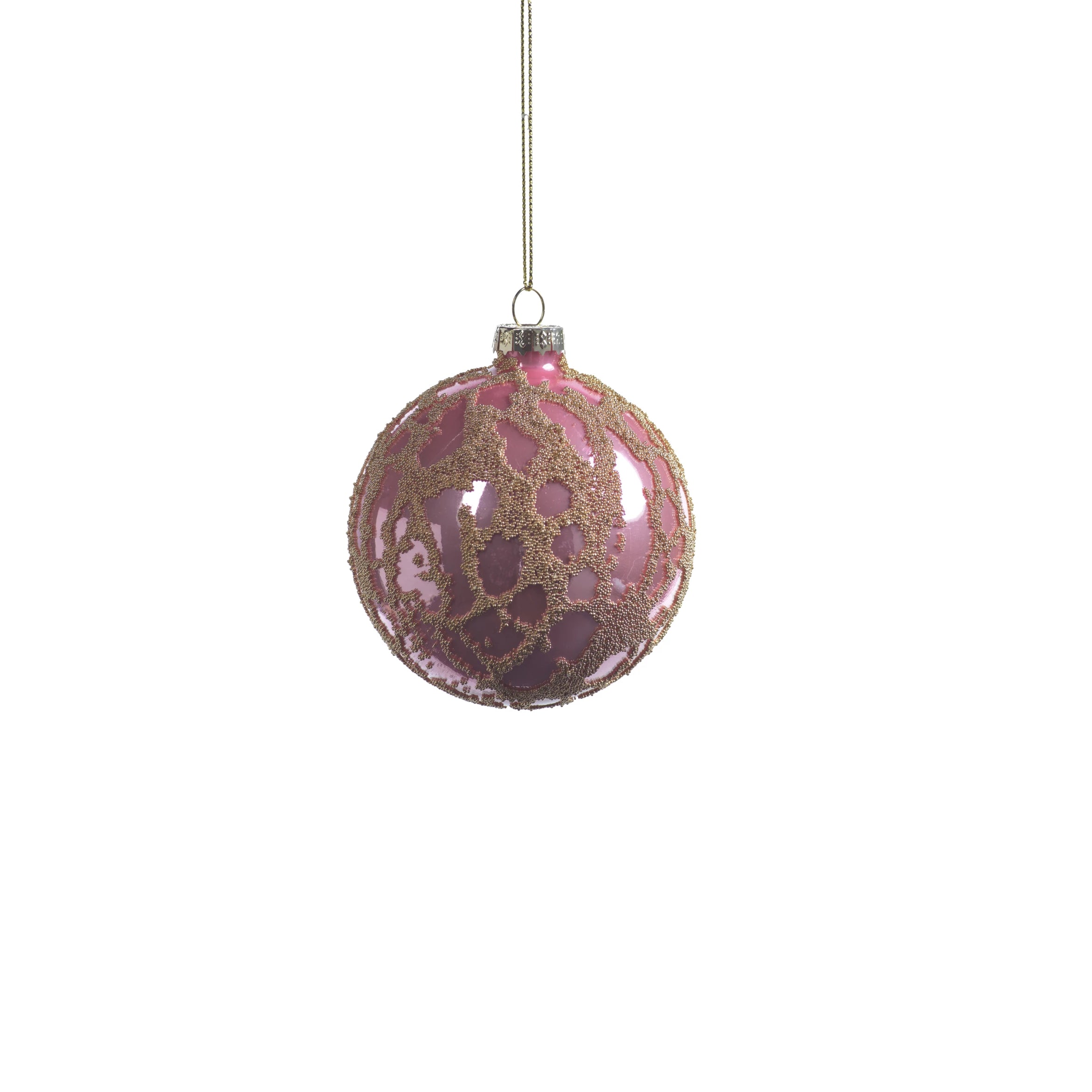 Pink Ball Ornament w/ Abstract Gold Beads